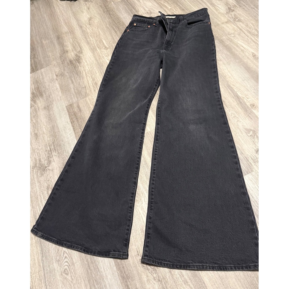 Levis Premium Ribcage Bell Jeans Black High Rise Flare Size 30